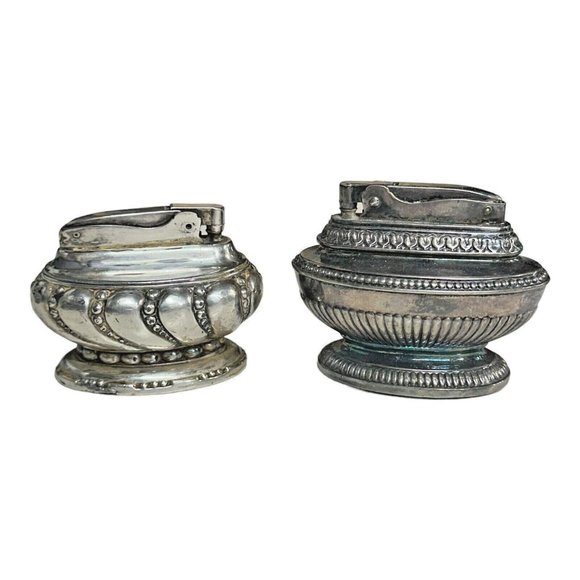 VTG 1930s Ronson QUEEN ANN + CROWN Silver Victorian Table Lighters Newark NJ USA - Picture 1 of 16